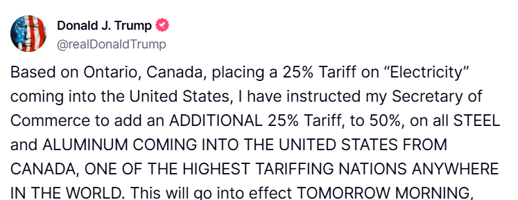 Trump cuts aluminum, steel tariffs back to 25%