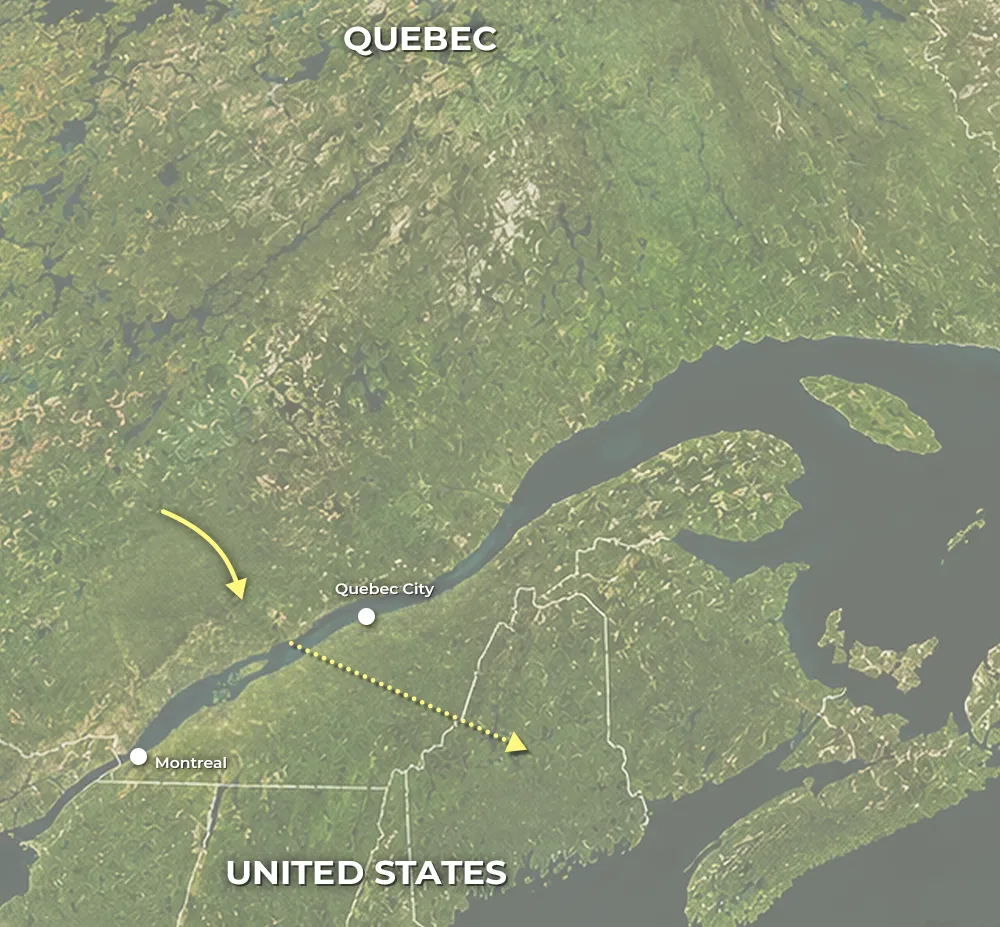 Map showing the Matawinie mine, Bécancour plant and planned shipments to Panasonic Energy's U.S. battery plants.